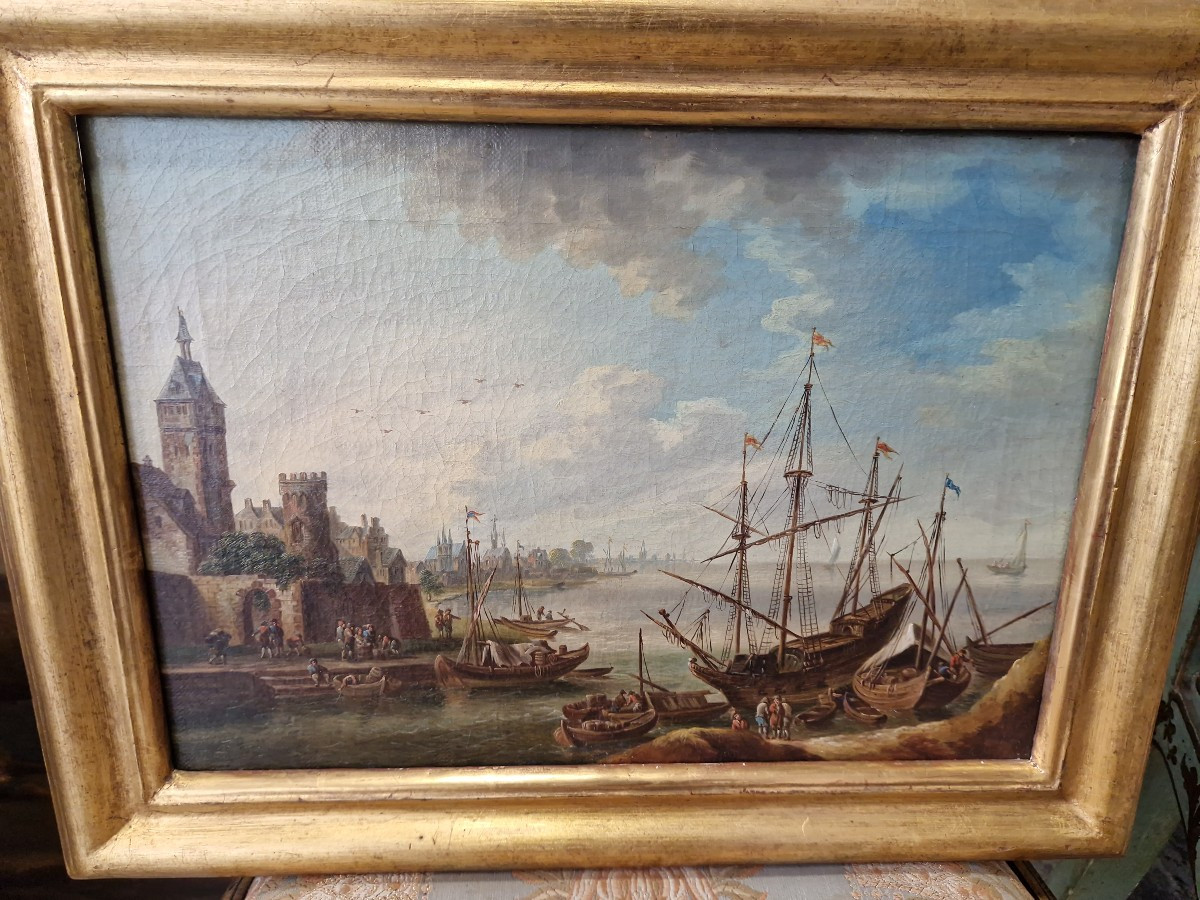 Interessante coppia di quadri marine olio su tela fimminghe fine XVIII-photo-2
