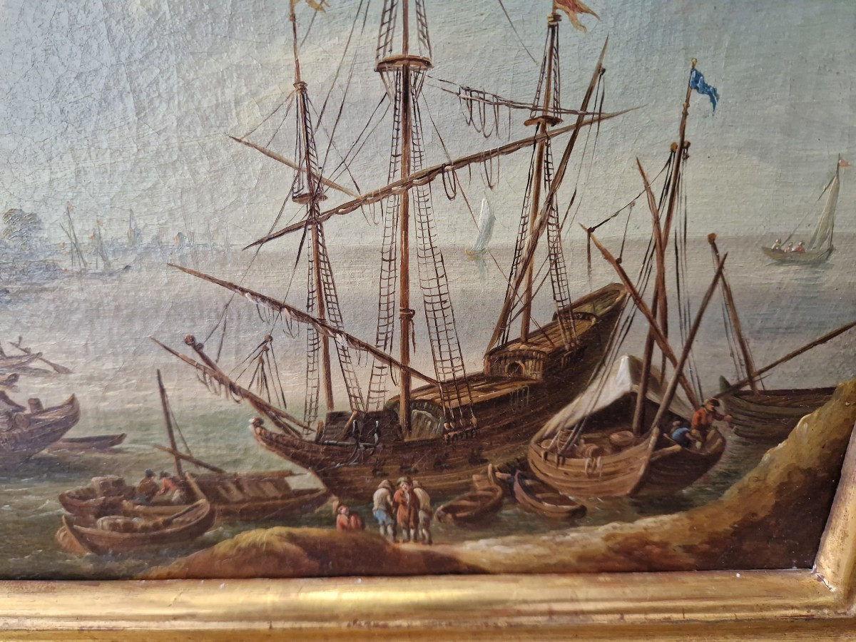 Interessante coppia di quadri marine olio su tela fimminghe fine XVIII-photo-3