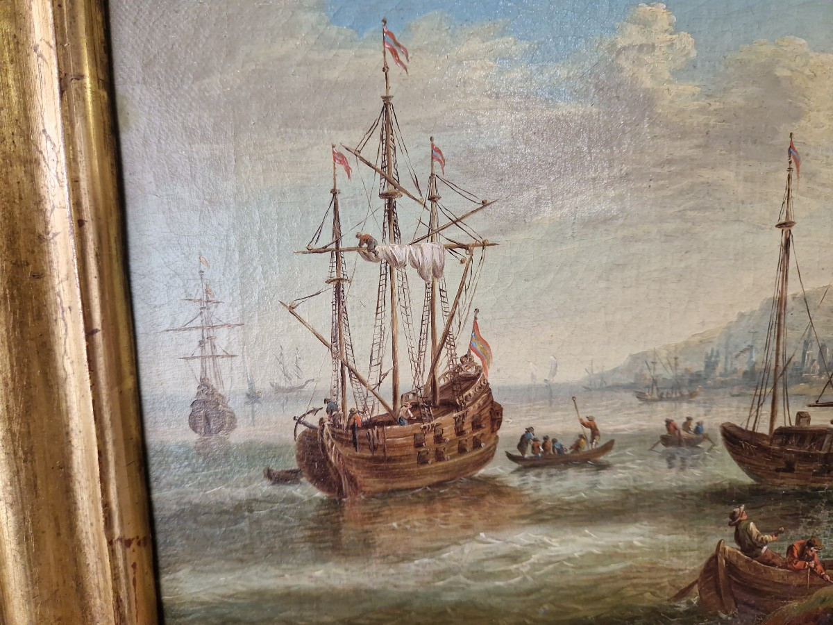 Interessante coppia di quadri marine olio su tela fimminghe fine XVIII-photo-5