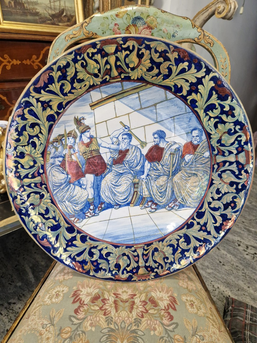 Piatto istoriato da parata in maiolica a lustro Italia Gualdo Tadino primi novecento
