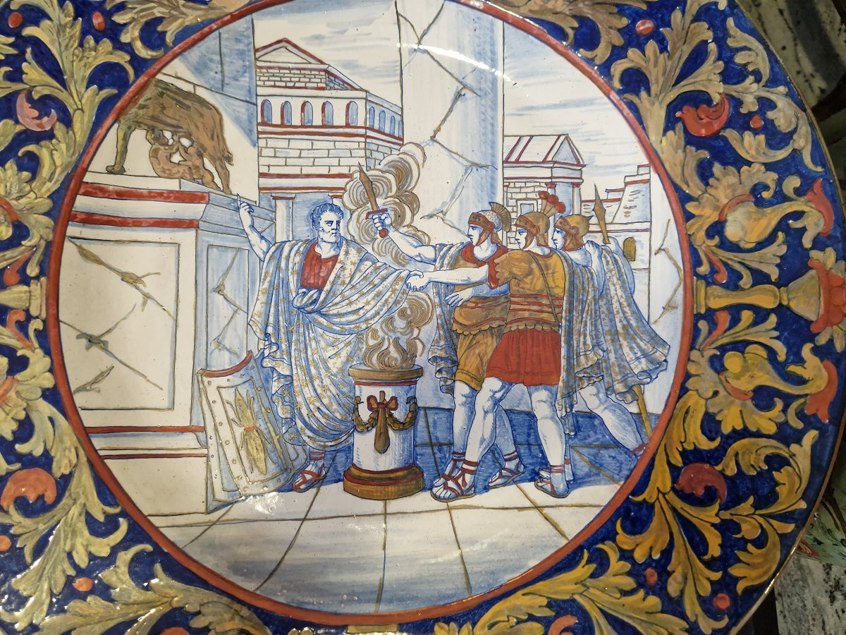 Piatto istoriato da parata in maiolica a lustro Italia Gualdo Tadino primi novecento-photo-2