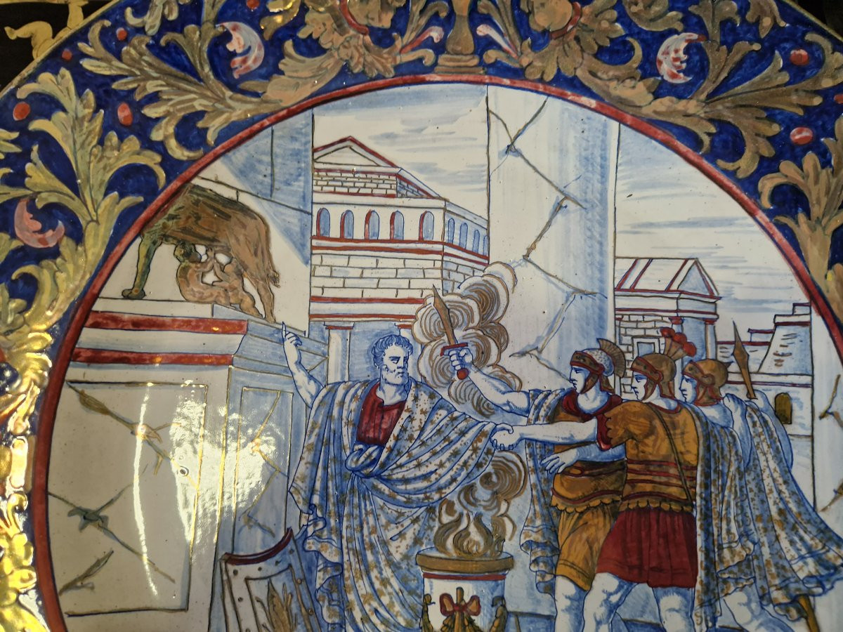 Piatto istoriato da parata in maiolica a lustro Italia Gualdo Tadino primi novecento-photo-3