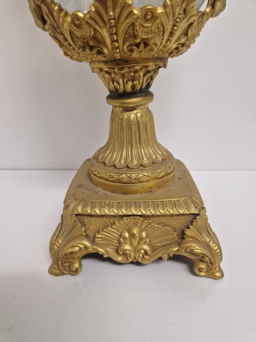 Vaso centrale in cristallo molato e bronzo dorato, Francia, inizio XIX secolo-photo-3