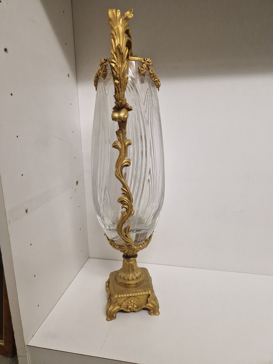 Vaso centrale in cristallo molato e bronzo dorato, Francia, inizio XIX secolo-photo-2