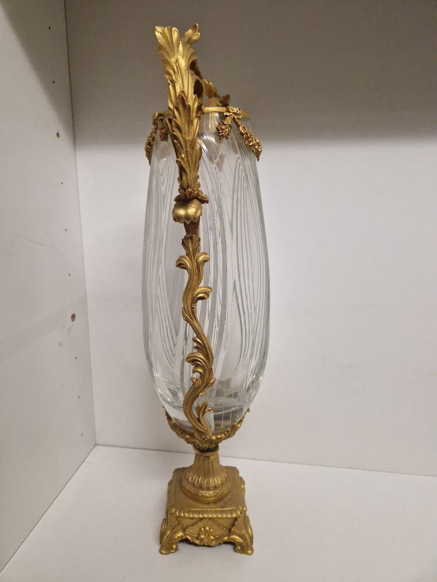 Vaso centrale in cristallo molato e bronzo dorato, Francia, inizio XIX secolo-photo-4