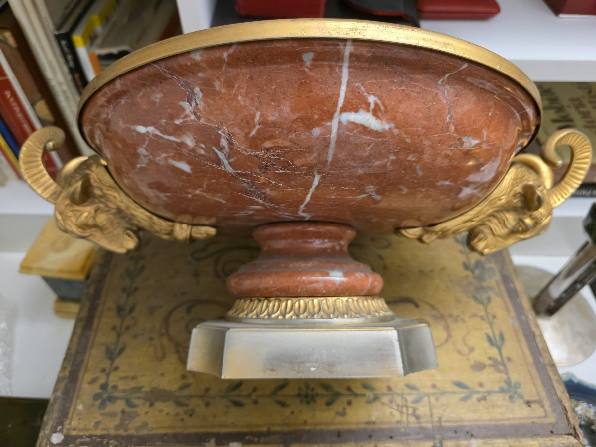 Alzata in marmo rosso e bronzo dorato, Francia, XIX secolo-photo-3