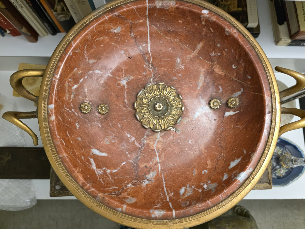 Alzata in marmo rosso e bronzo dorato, Francia, XIX secolo-photo-1