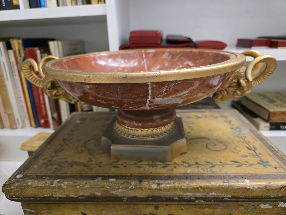 Alzata in marmo rosso e bronzo dorato, Francia, XIX secolo-photo-5