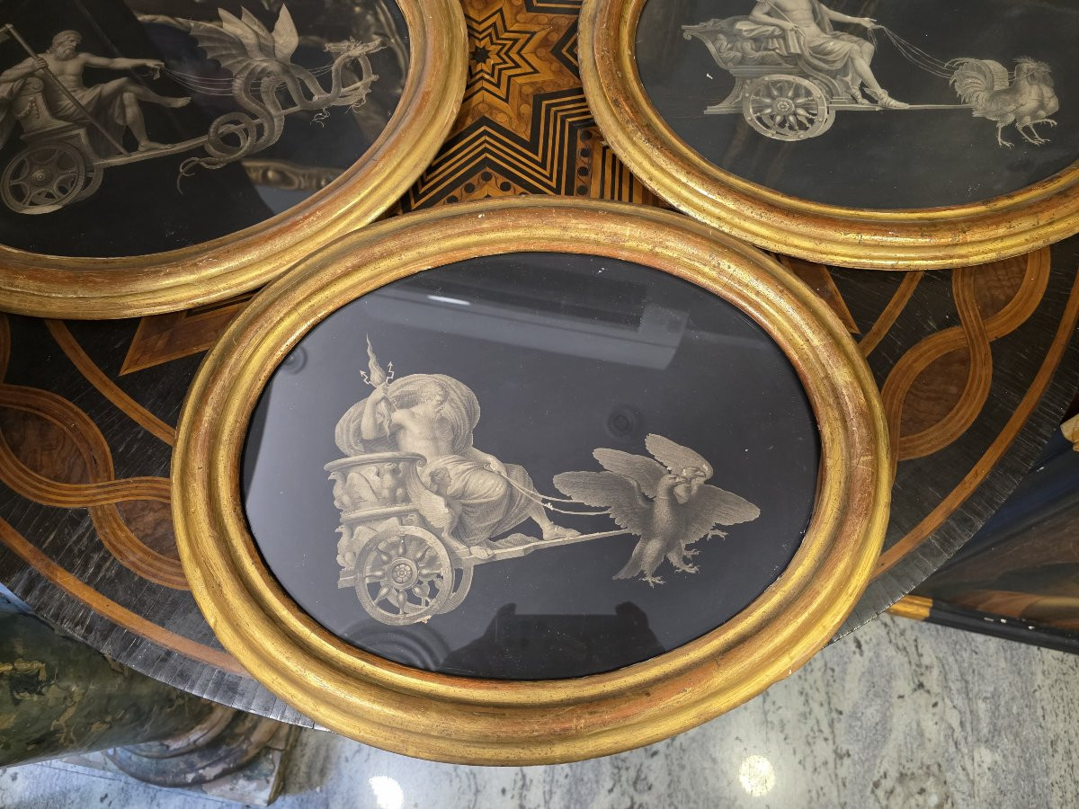Serie di quattro incisioni su sfondo nero periodo neoclassico-photo-3