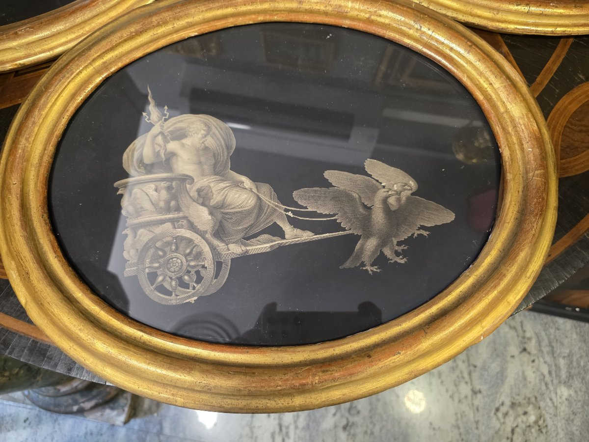 Serie di quattro incisioni su sfondo nero periodo neoclassico-photo-2