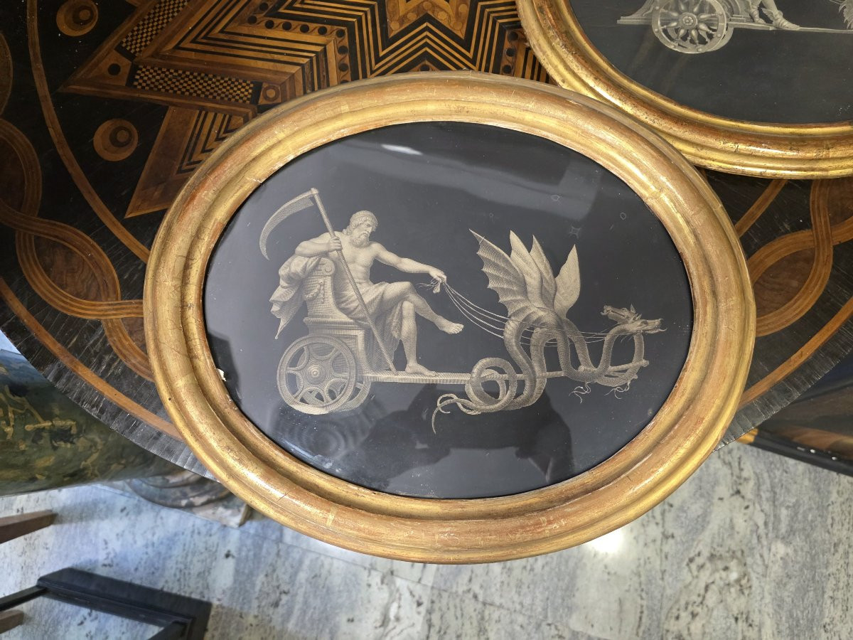 Serie di quattro incisioni su sfondo nero periodo neoclassico-photo-3