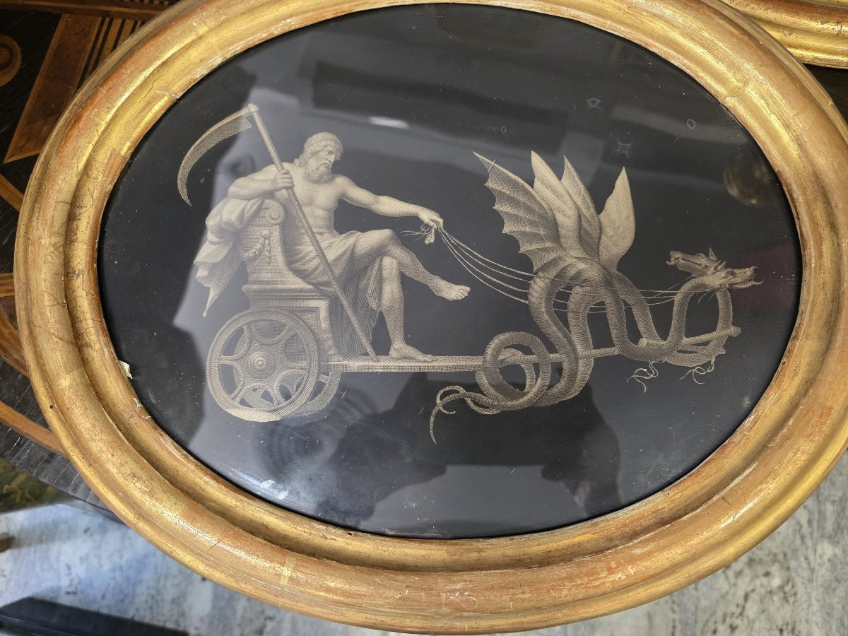 Serie di quattro incisioni su sfondo nero periodo neoclassico-photo-5