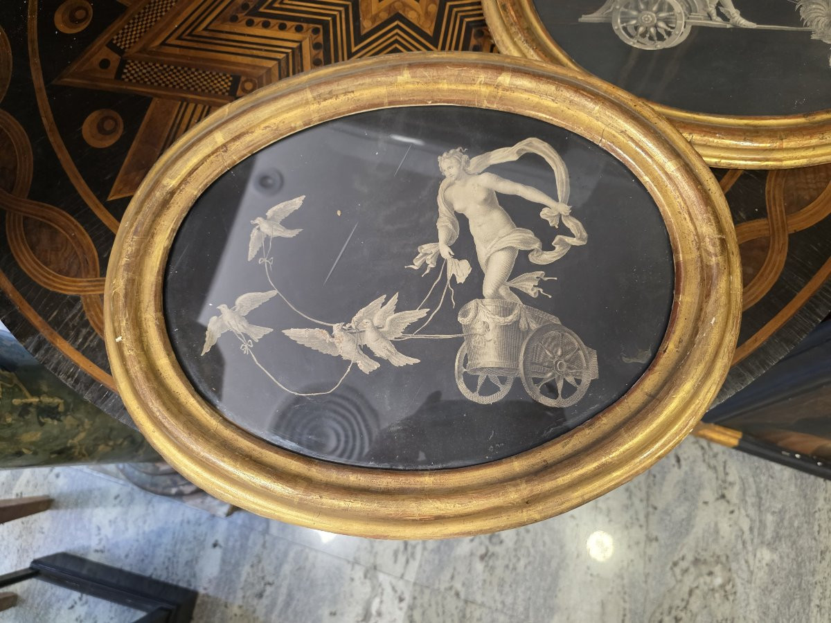 Serie di quattro incisioni su sfondo nero periodo neoclassico-photo-6