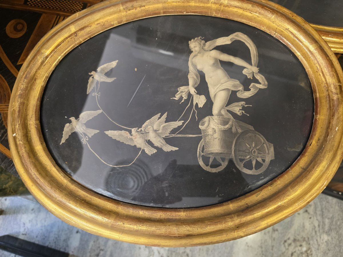 Serie di quattro incisioni su sfondo nero periodo neoclassico-photo-7