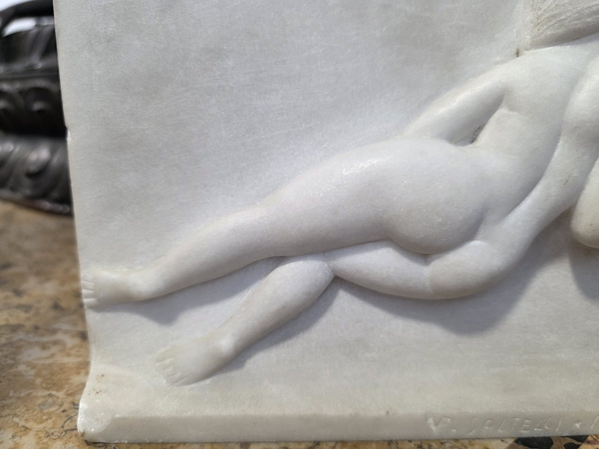 Placca di marmo zuccherino scolpita realizzata dall'artista Vittorio Saltelli-photo-3