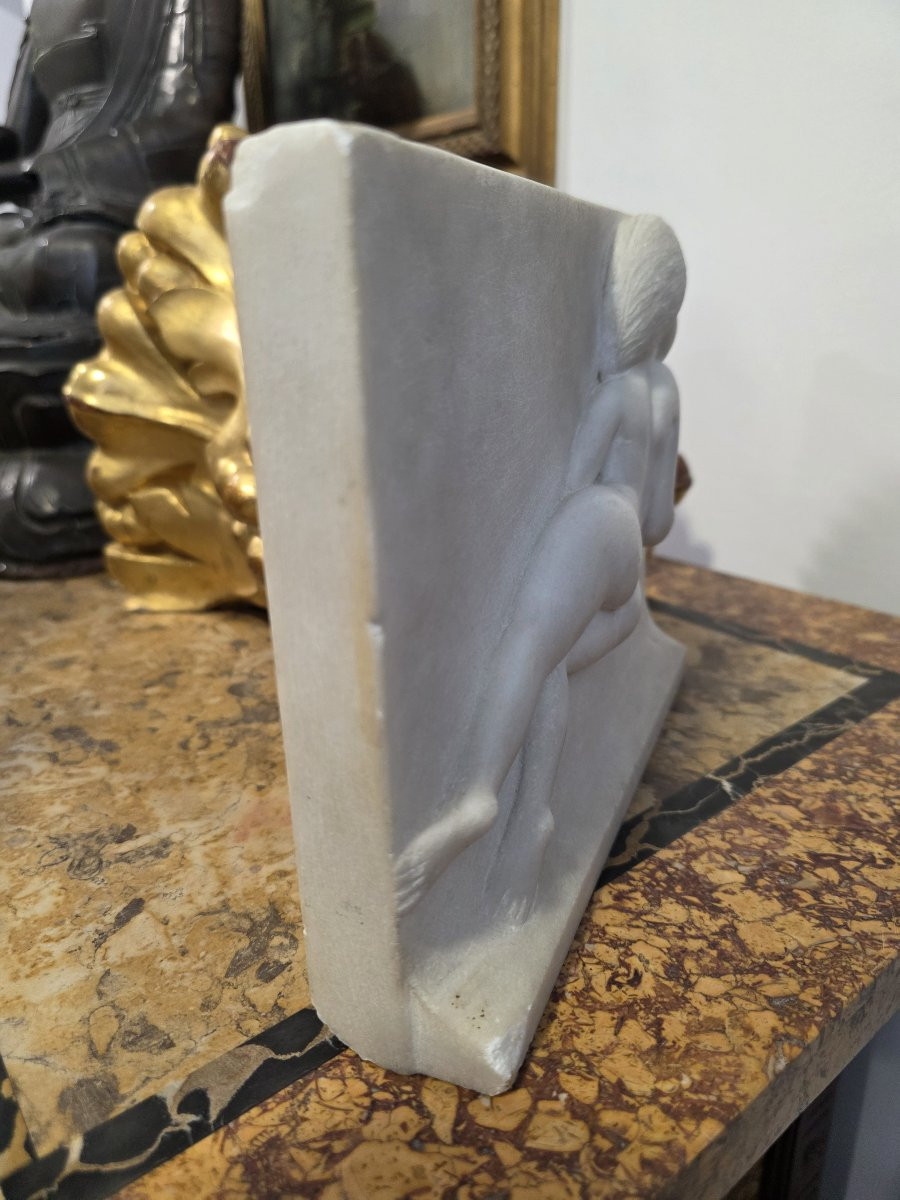 Placca di marmo zuccherino scolpita realizzata dall'artista Vittorio Saltelli-photo-3