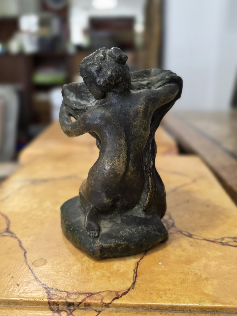 Scultura in bronzo firmata Ernesto Gazzeri (Modena, 1866 - 1965)-photo-1