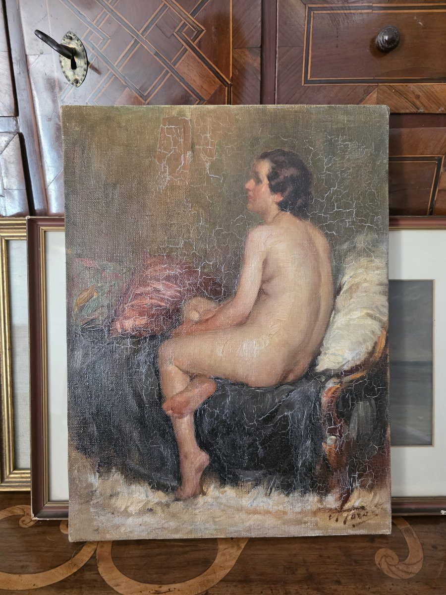 Dipinto olio su tela raffigurante Donna Nuda. Firmato Attilio Toro.-photo-2