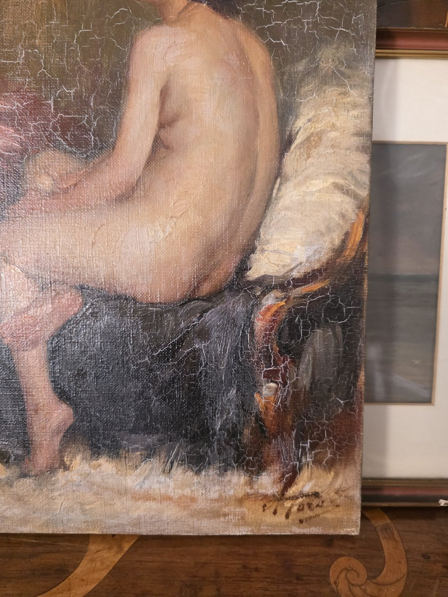 Dipinto olio su tela raffigurante Donna Nuda. Firmato Attilio Toro.-photo-1