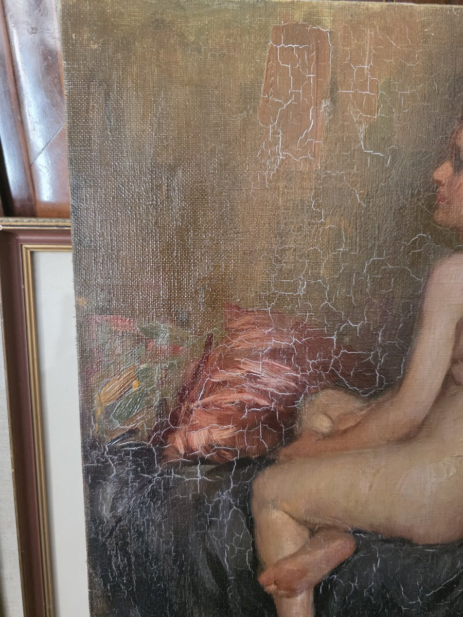 Dipinto olio su tela raffigurante Donna Nuda. Firmato Attilio Toro.-photo-3