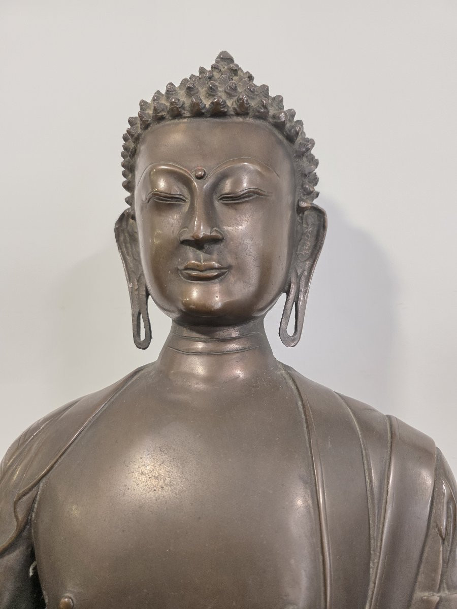 Grande Buddha in bronzo Cina XIX secolo-photo-3