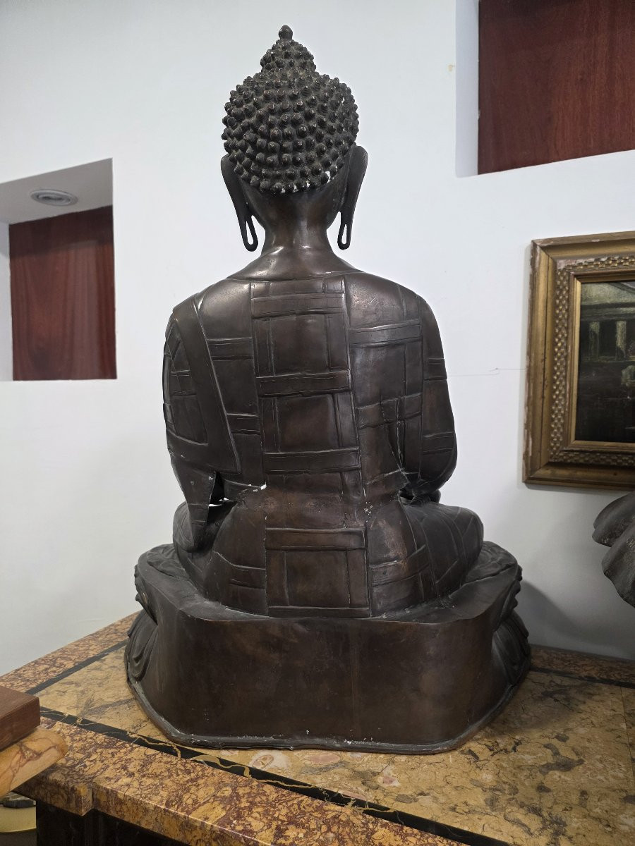 Grande Buddha in bronzo Cina XIX secolo-photo-3