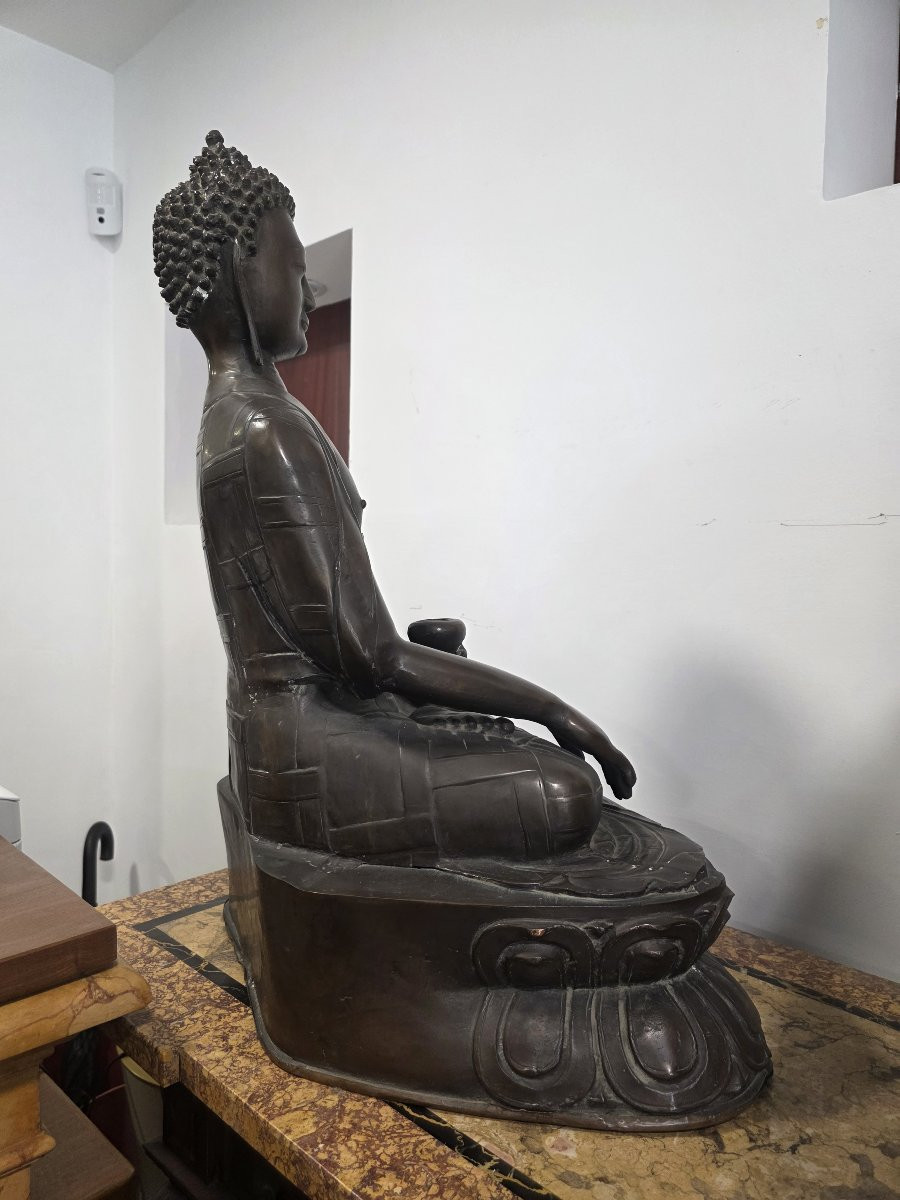 Grande Buddha in bronzo Cina XIX secolo-photo-4