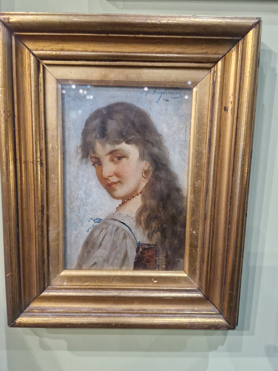 Dipinto olio su tavola e cornice coeva XIX
