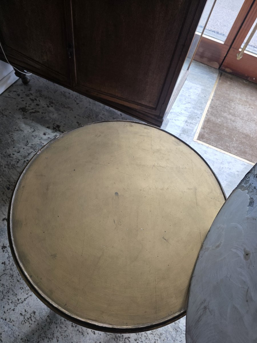 Tavolo tondo in legno dorato con piano in marmo. Epoca metà XIX secolo-photo-5