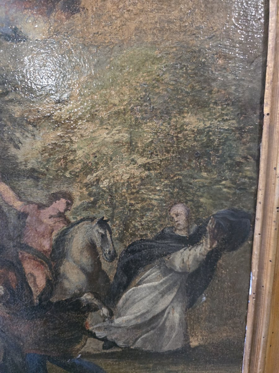 Dipinto olio su tela bozzetto "Martirio di San Pietro da Verona" fine XVII secolo-photo-1
