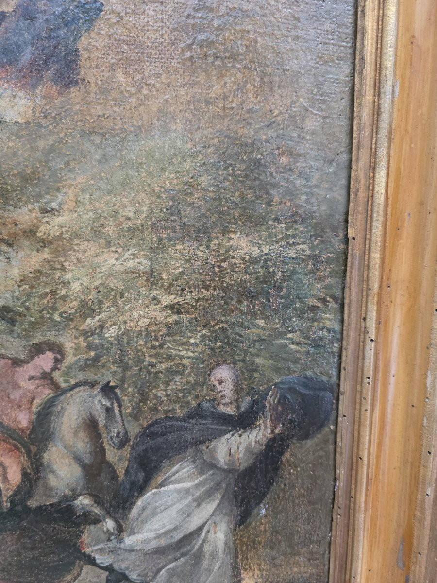 Dipinto olio su tela bozzetto "Martirio di San Pietro da Verona" fine XVII secolo-photo-4