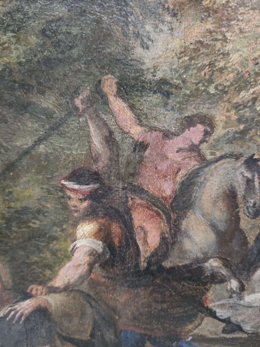 Dipinto olio su tela bozzetto "Martirio di San Pietro da Verona" fine XVII secolo-photo-5