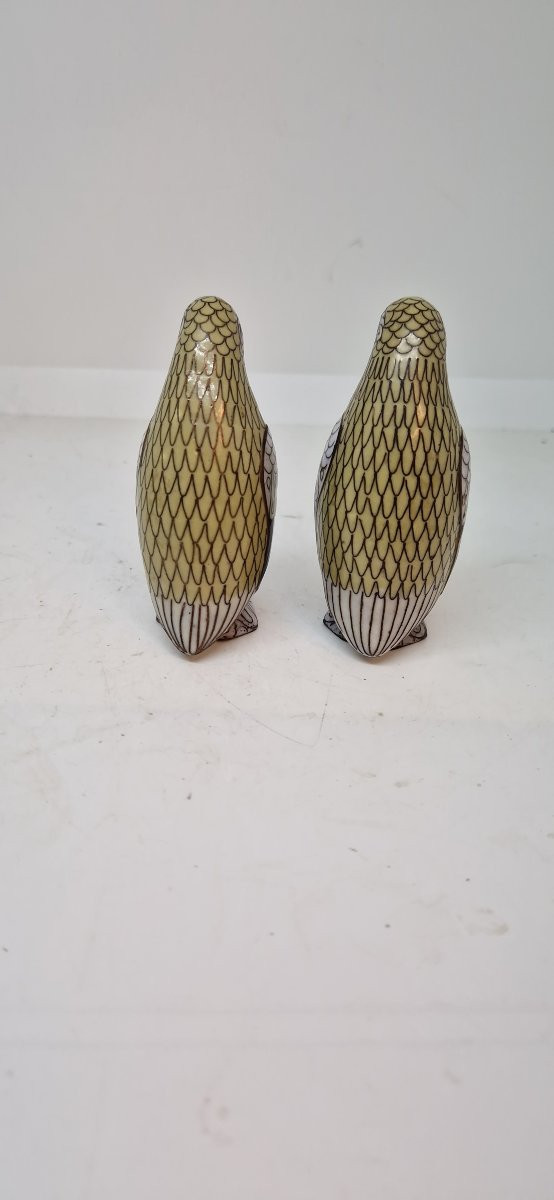 Coppia di pinguini in smalto cloissone e bronzo. Cina primi del novecento-photo-1