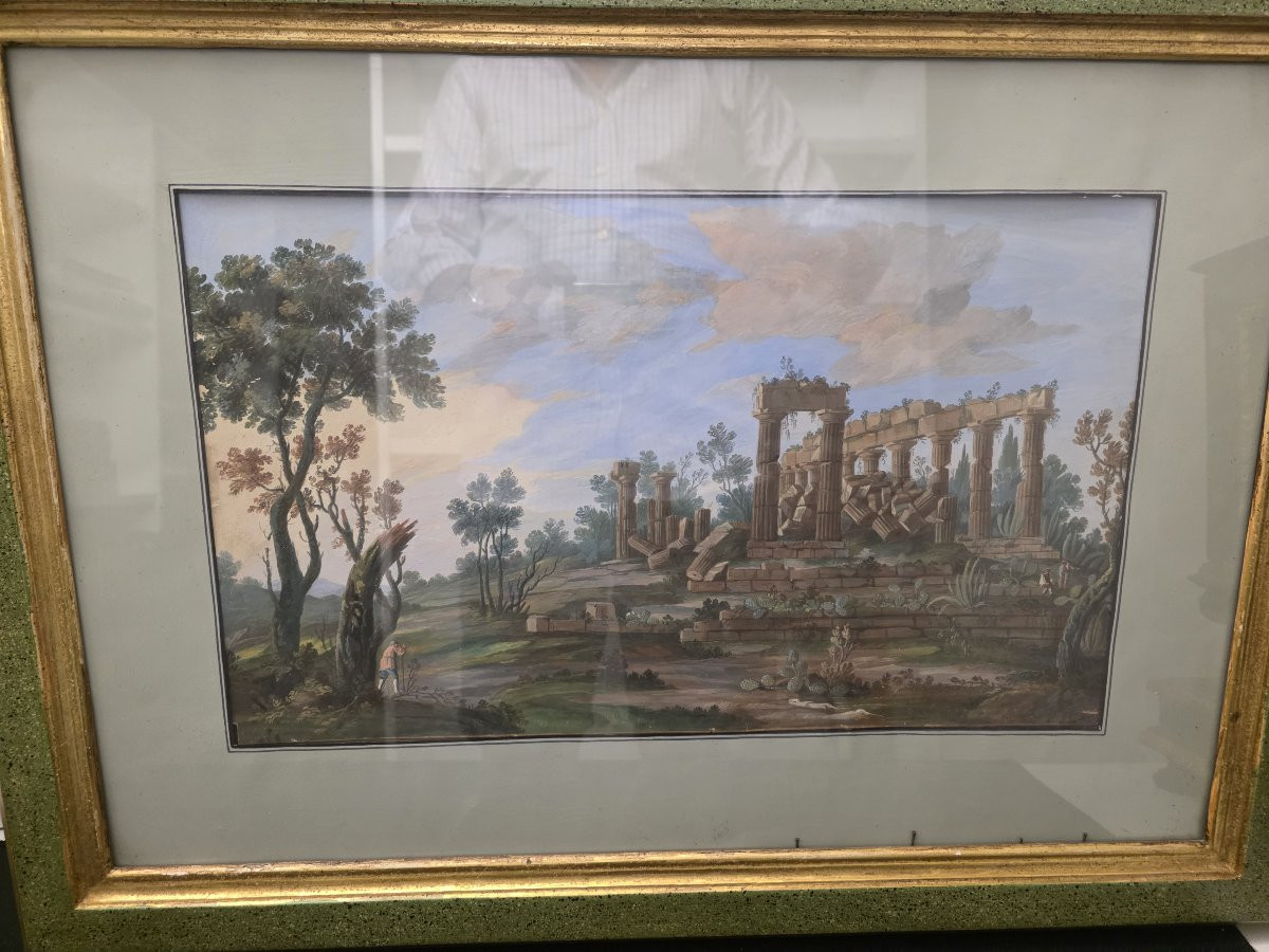 Tempera a guazzo periodo Gran Tour (primi ottocento). Sicilia (Selinunte)?-photo-2