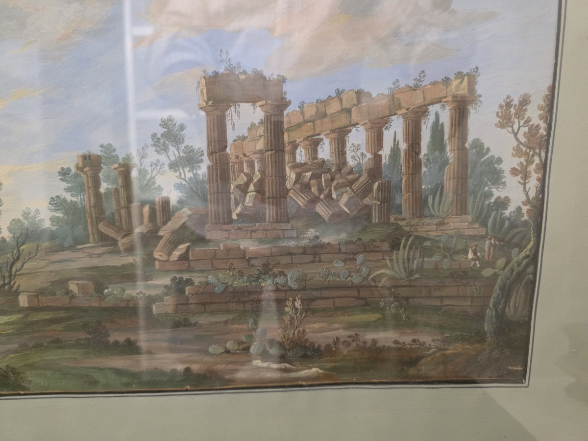 Tempera a guazzo periodo Gran Tour (primi ottocento). Sicilia (Selinunte)?-photo-3