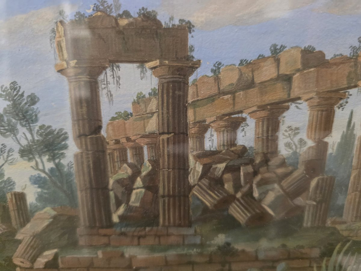 Tempera a guazzo periodo Gran Tour (primi ottocento). Sicilia (Selinunte)?-photo-4