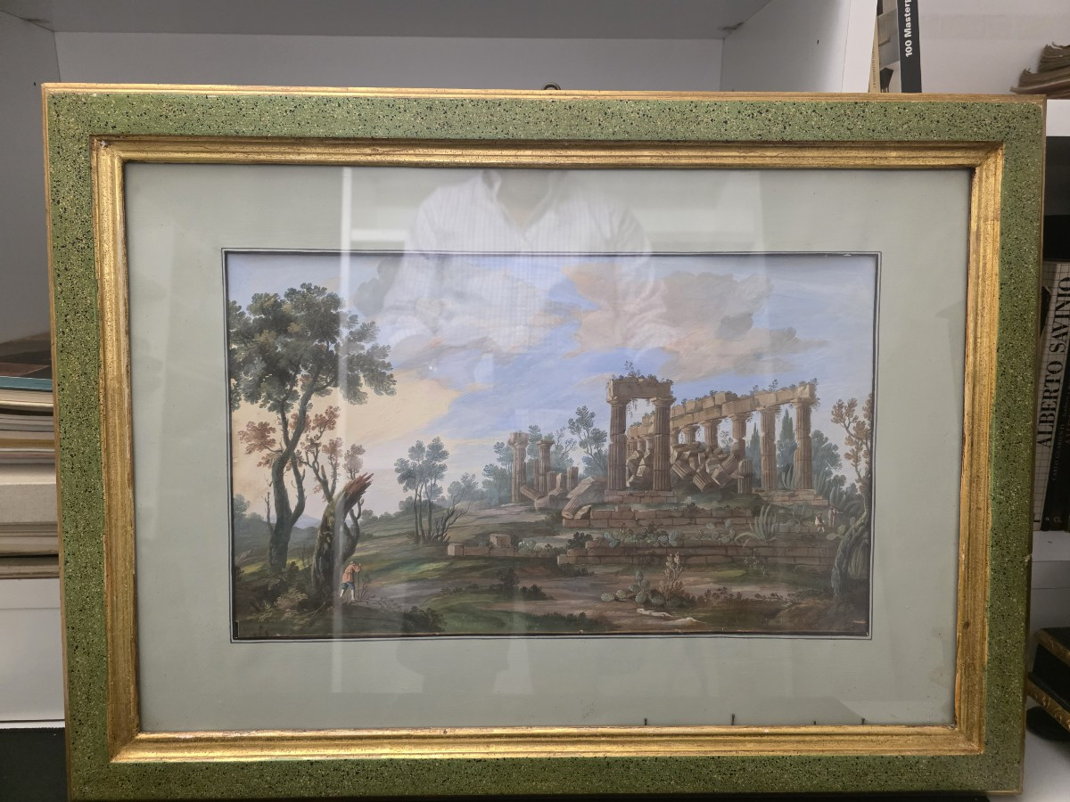Tempera a guazzo periodo Gran Tour (primi ottocento). Sicilia (Selinunte)?