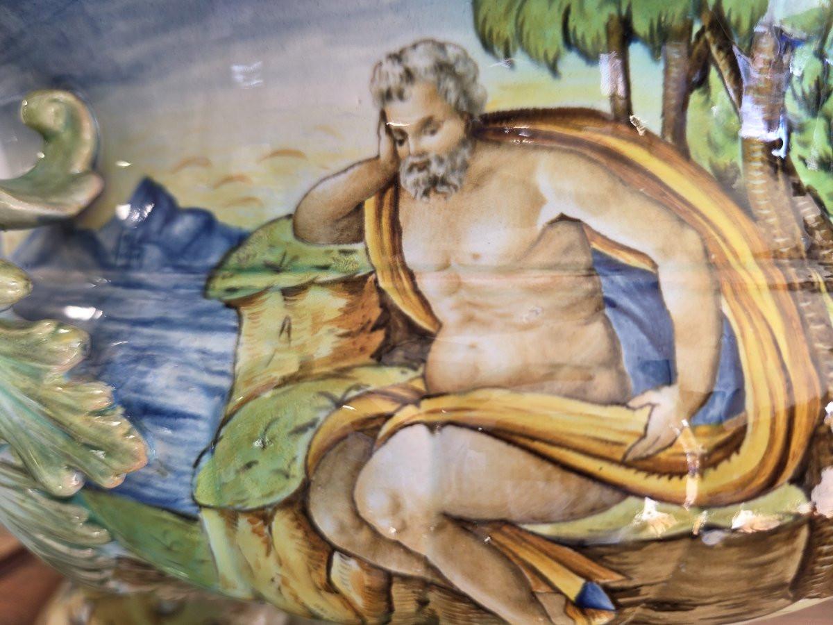 Centrotavola in maiolica istoriata Ginori fine XIX-photo-3