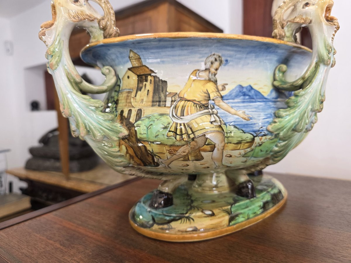 Centrotavola in maiolica istoriata Ginori fine XIX-photo-4