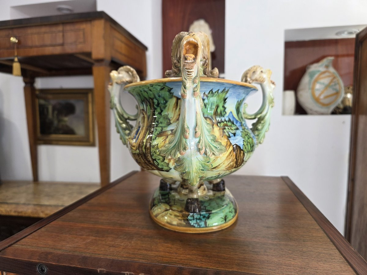Centrotavola in maiolica istoriata Ginori fine XIX-photo-1