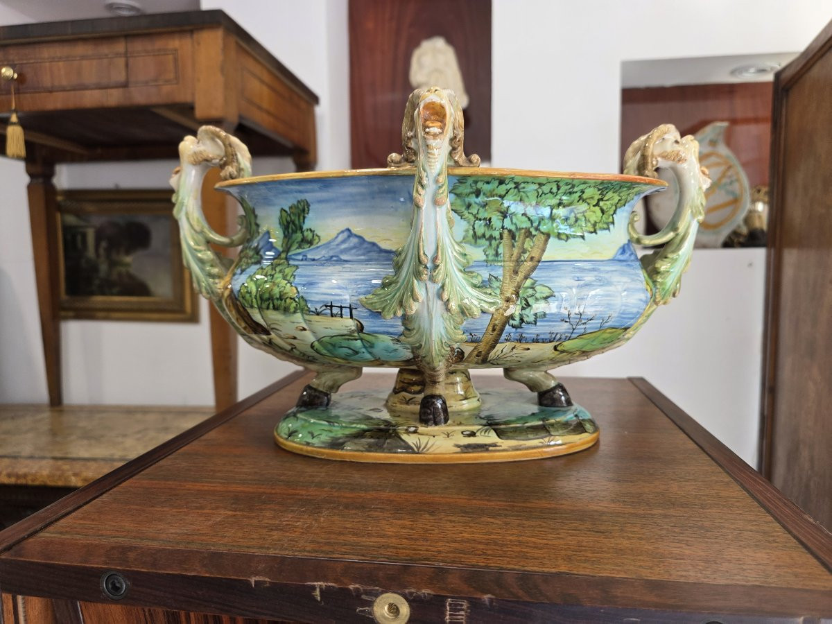 Centrotavola in maiolica istoriata Ginori fine XIX-photo-2