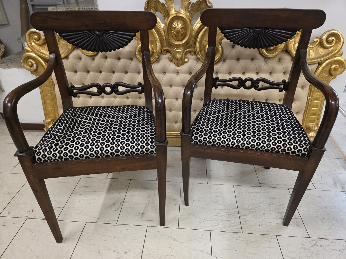 Coppia di poltrone Carlo X in mogano. Genova?