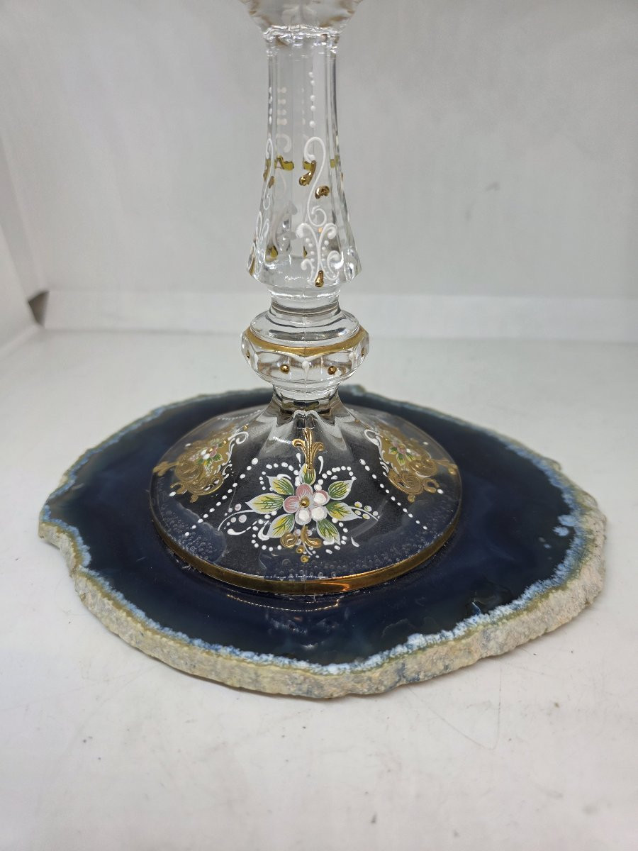 Calice in cristallo dipinto e coppa in argento dorato Italia XX secolo-photo-2