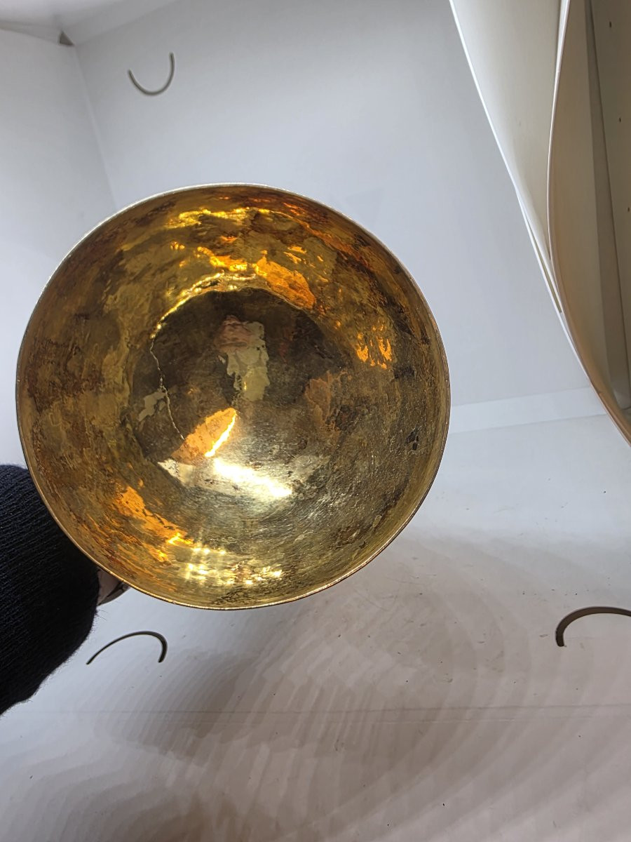 Calice in cristallo dipinto e coppa in argento dorato Italia XX secolo-photo-4