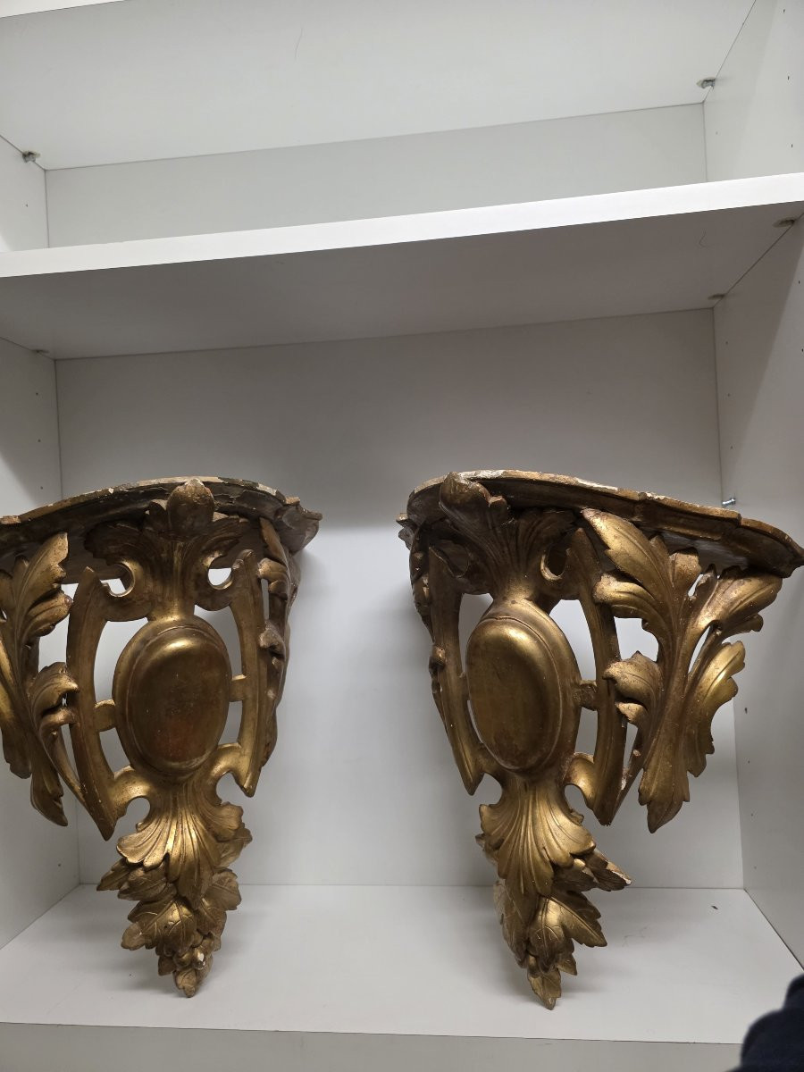 Coppia di grandi mensole dorate periodo Luigi Filippo-photo-2