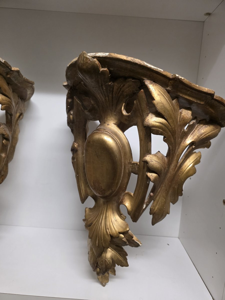 Coppia di grandi mensole dorate periodo Luigi Filippo-photo-1
