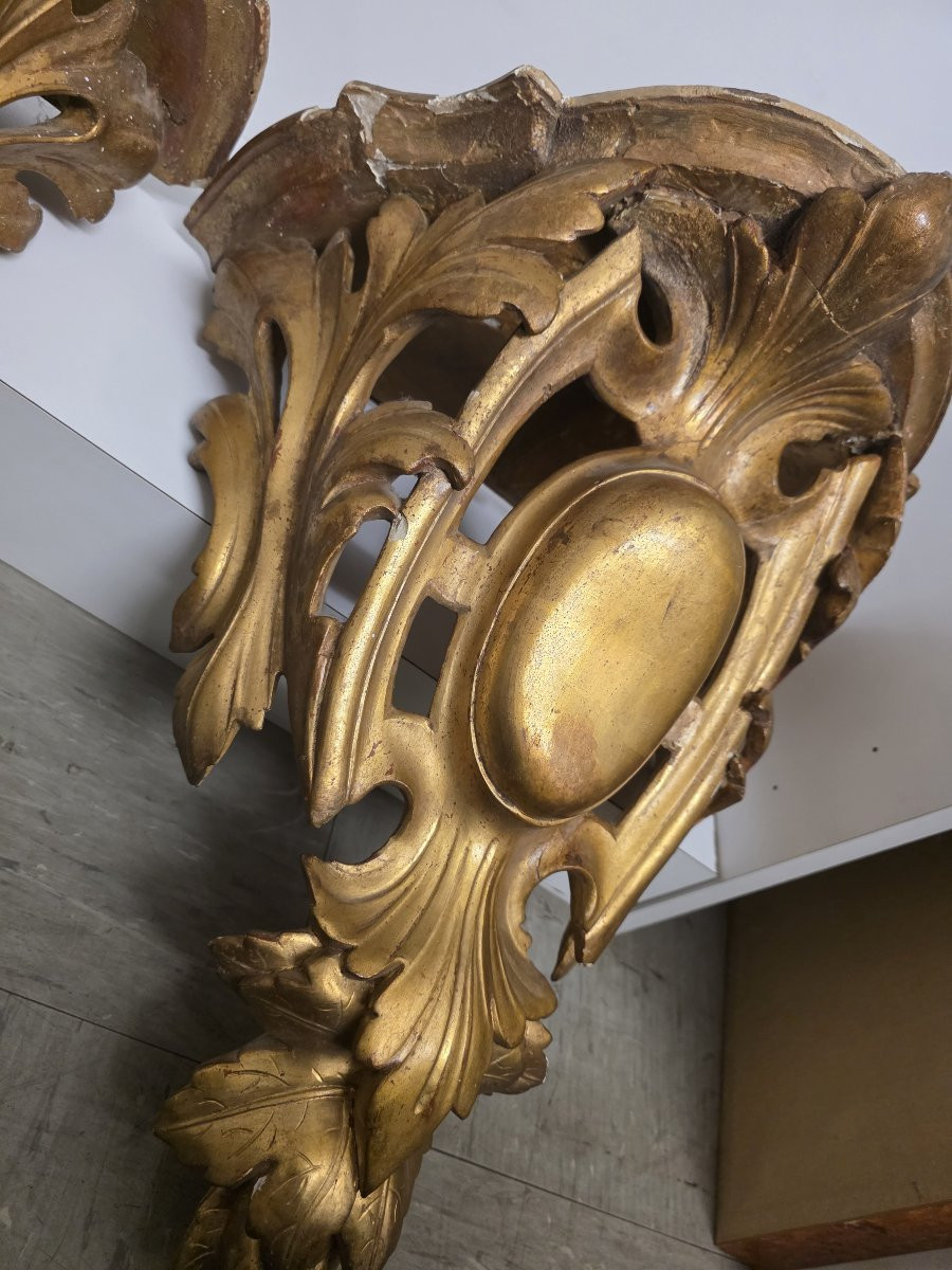 Coppia di grandi mensole dorate periodo Luigi Filippo-photo-6