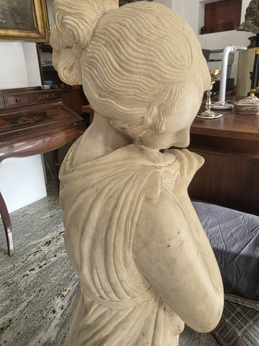 Statua in marmo zuccherino Da Antonio Canova. Danzatrice col dito al mento. XIX secolo-photo-2