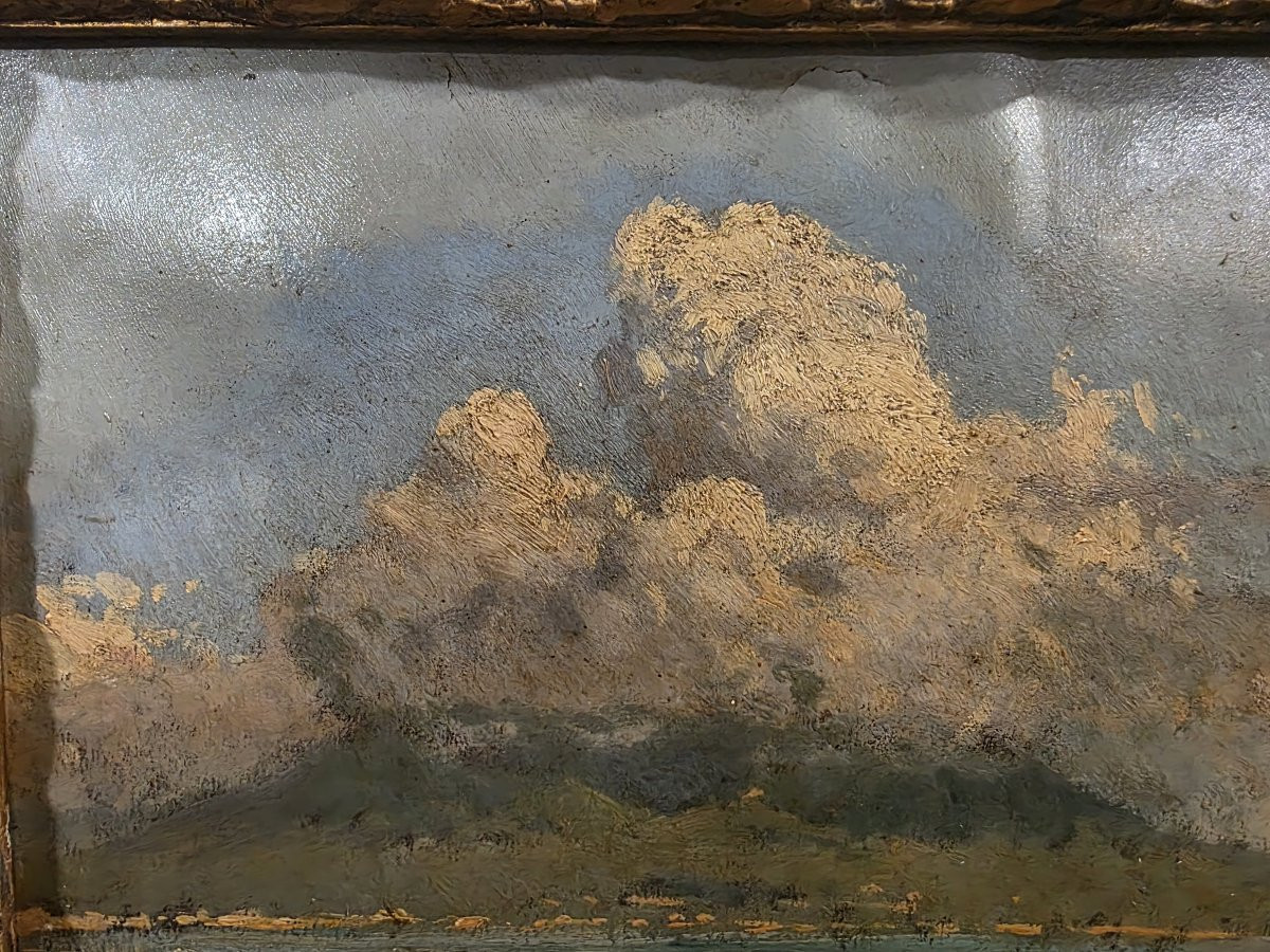 Quadro olio su cartoncino veduta Vesuvio attribuito a Consalvo Carelli-photo-2