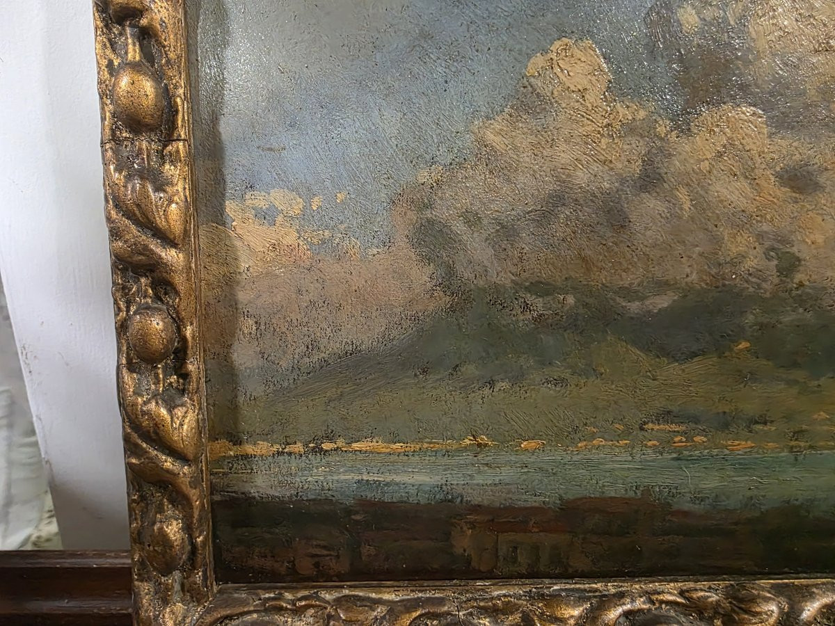 Quadro olio su cartoncino veduta Vesuvio attribuito a Consalvo Carelli-photo-3